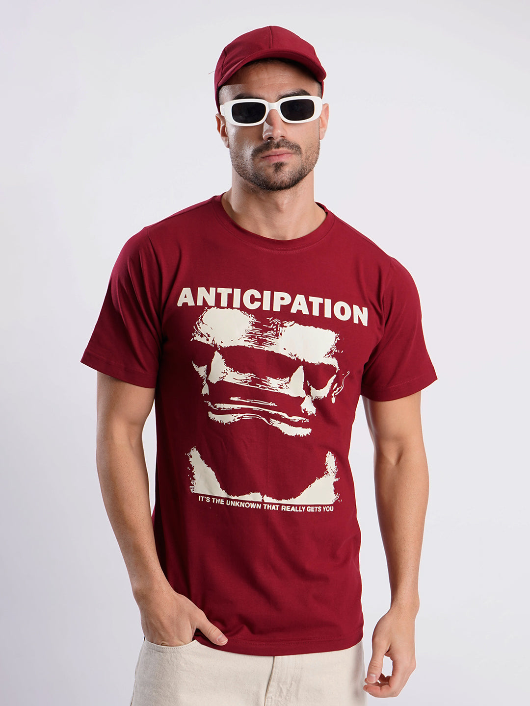 Men Maroon Cotton Lycra Graphic Print T Shirt