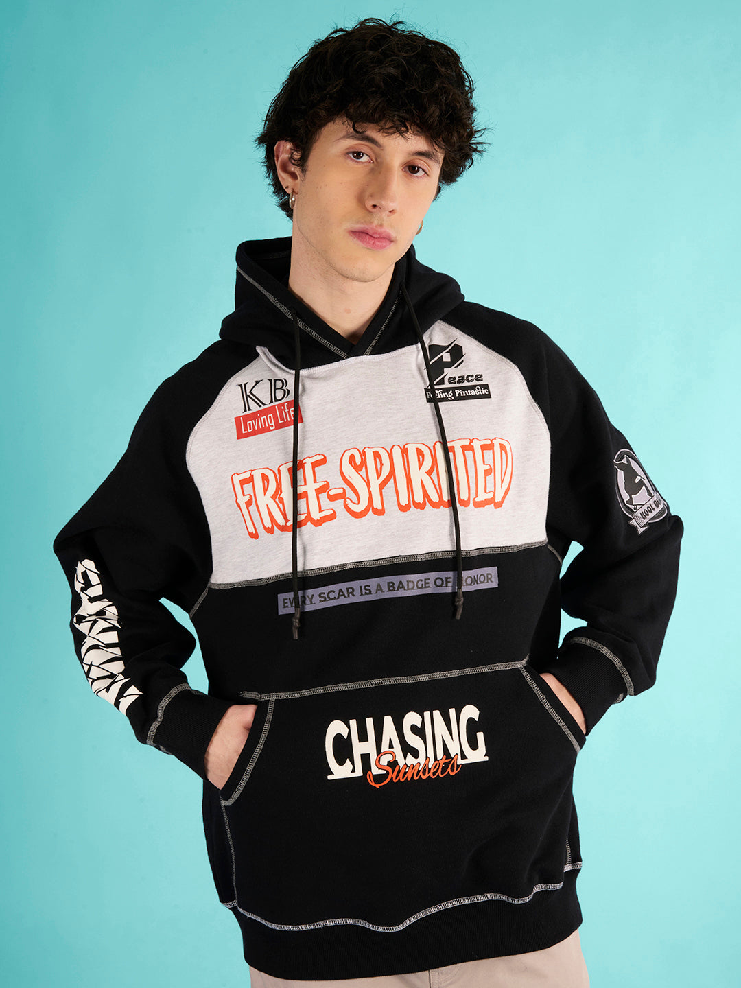 Men Oversized Printed Hoodie With Kangaroo Pocket