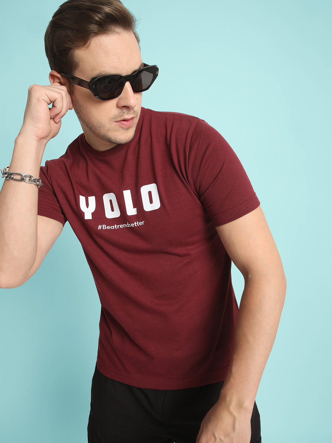 Men Maroon Typography Print Sustainable T-shirt