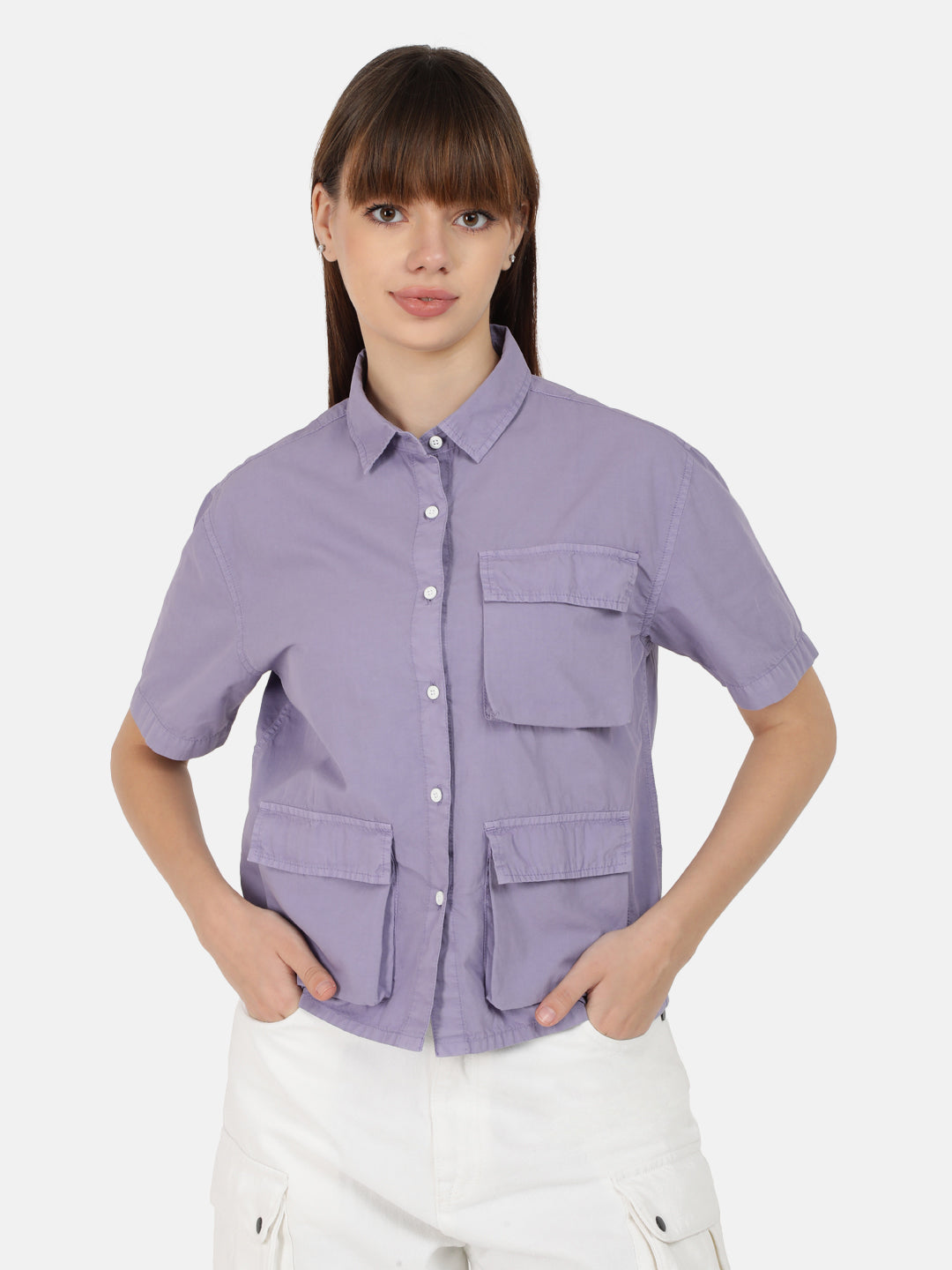 Women Purple Overdyed 3 Pockets Casual Shirt