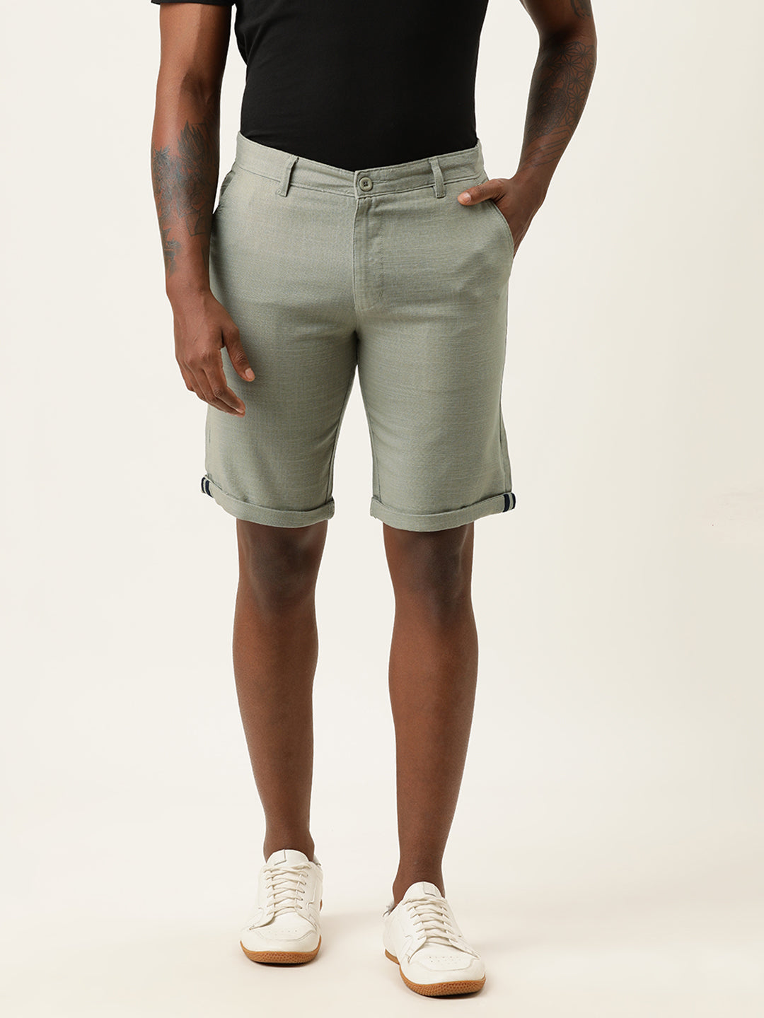 Men Moss Green Slim Fit Solid Casual Shorts