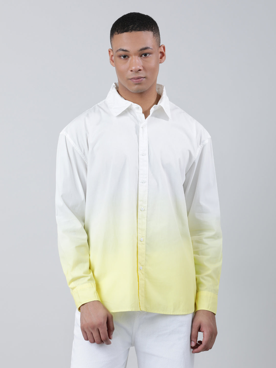 Gender Fluid Sunshine Yellow/White Ombre Ovesized Solid Casual Shirt