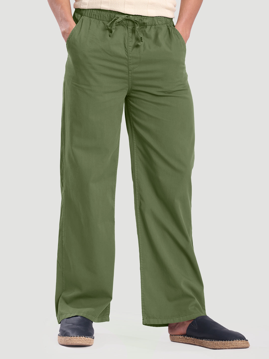 Men OliveWide Leg Trousers
