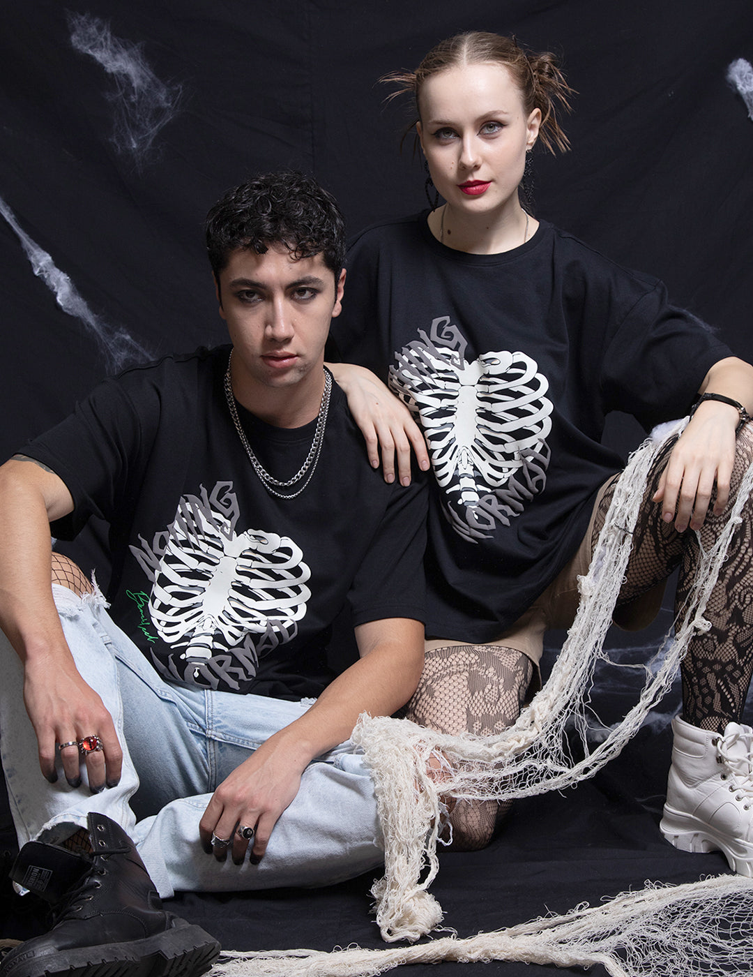 Unisex Oversize Fit  Black Halloween Spooky Glow In The Dark T Shirt