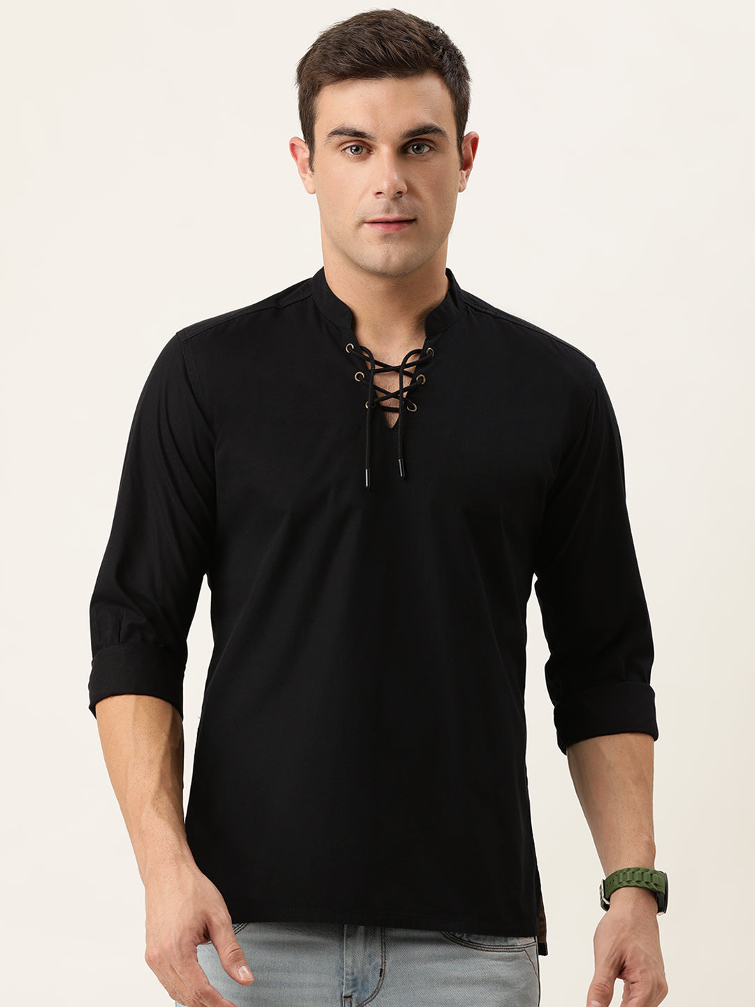 Men Black Slim Fit Solid Kurta