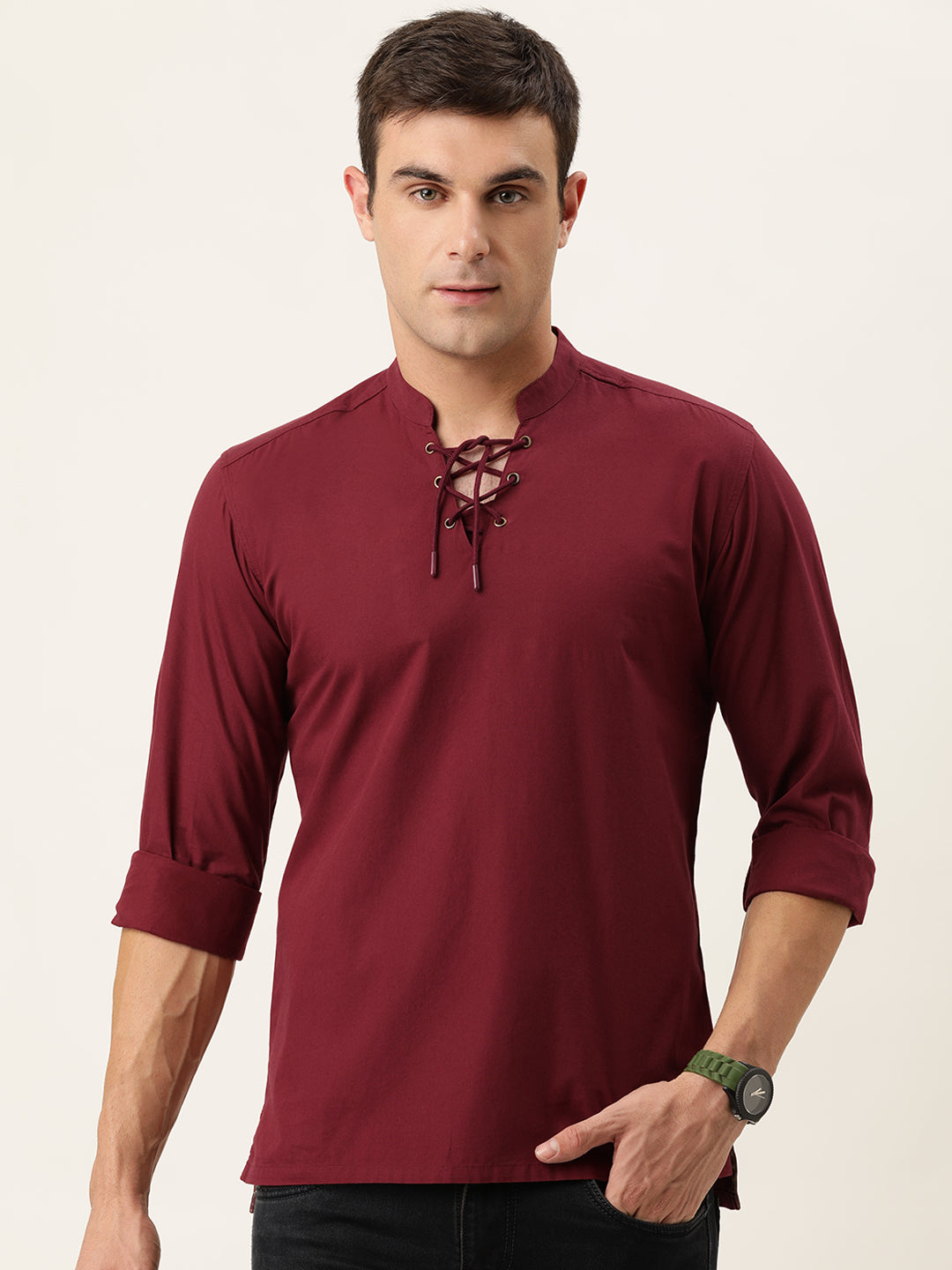 Men Maroon Slim Fit Solid Kurta