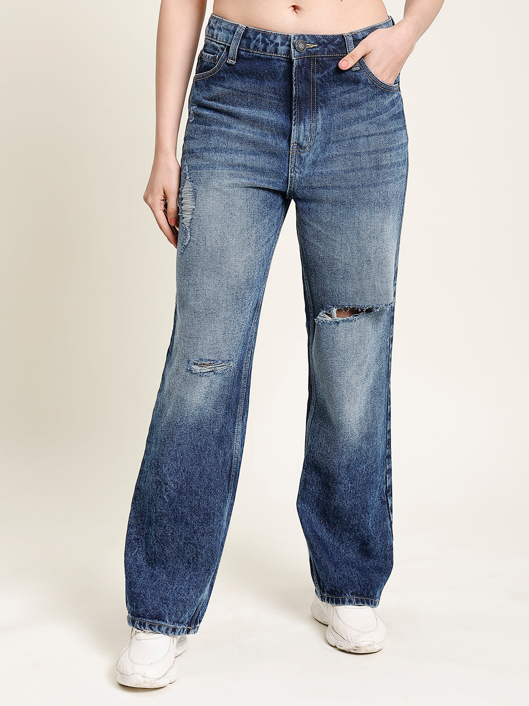 Women Straight Fit  Distressed Jeans