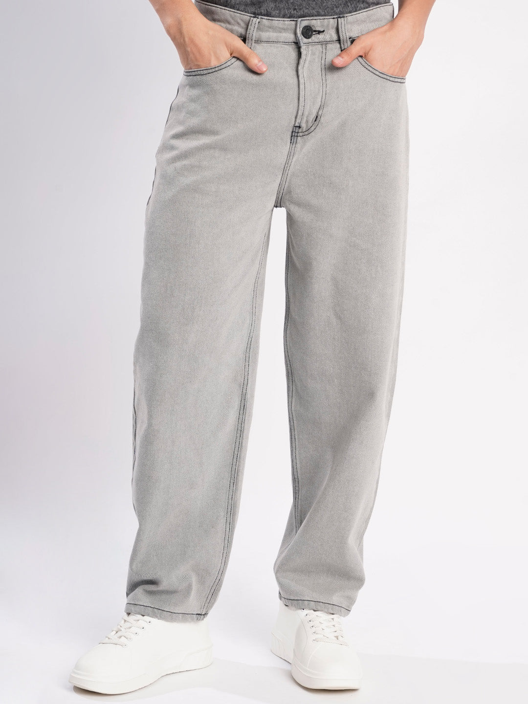 Men Light Grey Baggy Fit Jeans