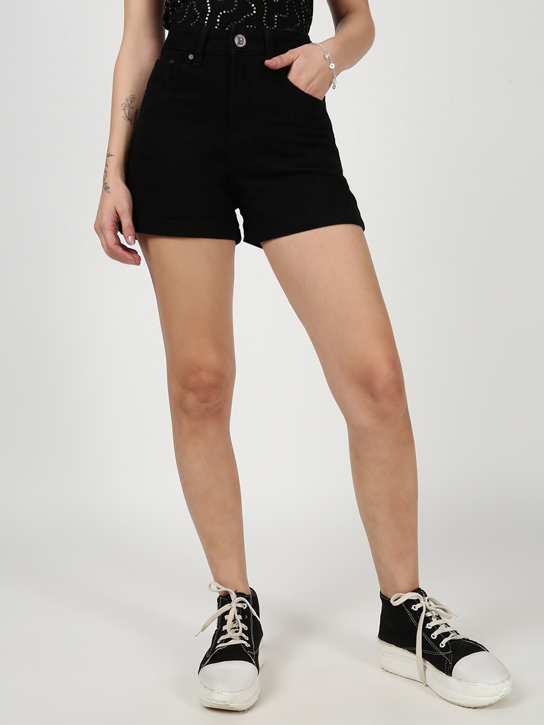 Women Black Regular Fit Denim Shorts