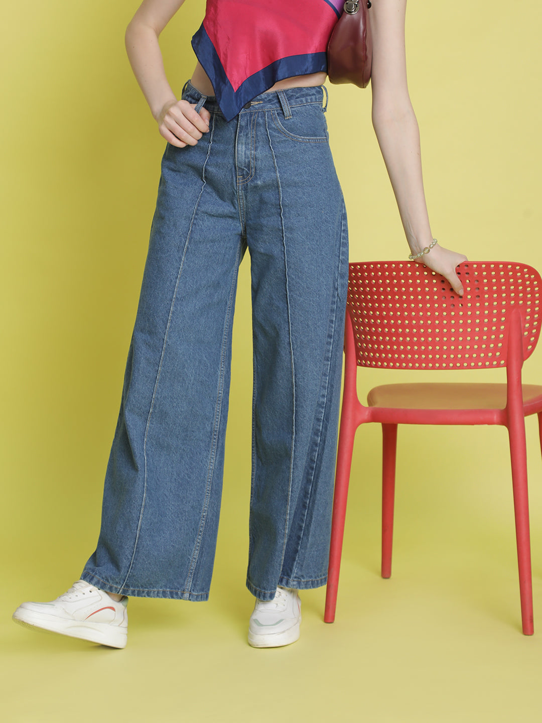 Women Wide Leg Blue Jeans