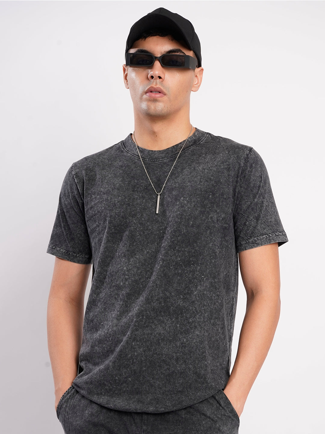 Men Black Acid Wash T Shirt