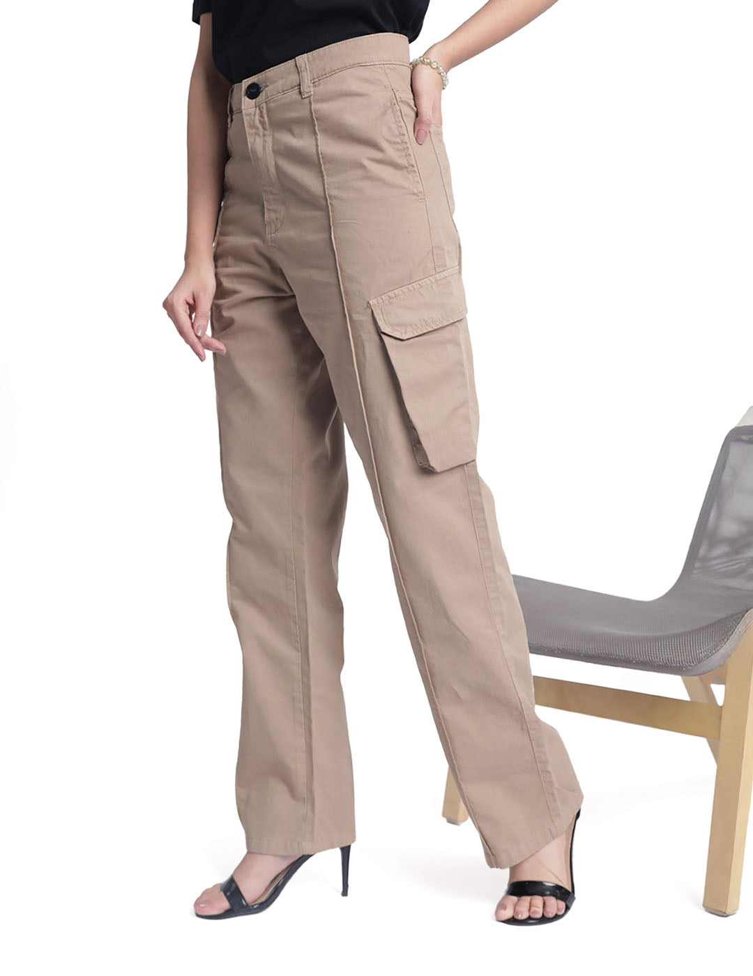 Women Straight Fit High-Rise Cargos Trousers