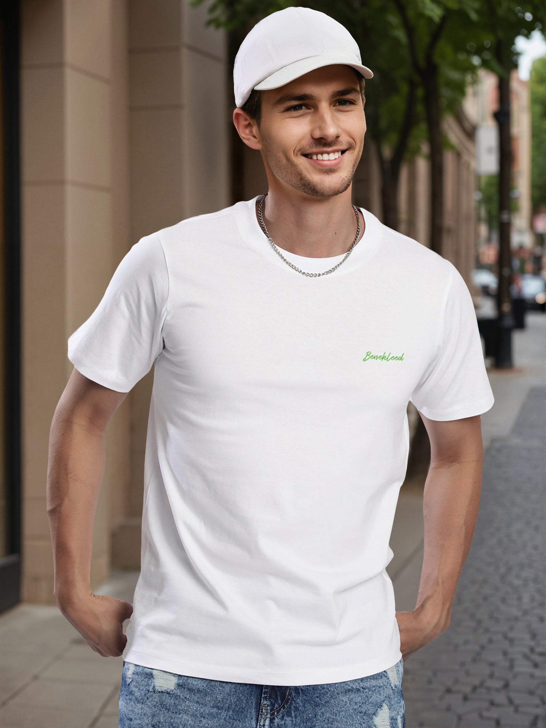 Men White Embroided T Shirt