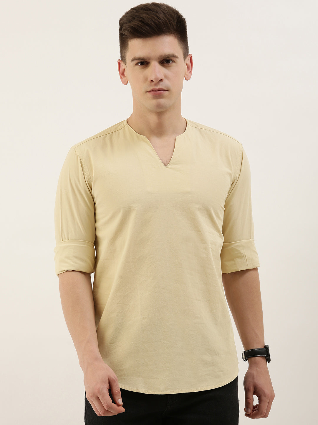 Men Beige Slim Fit Solid Casual Kurta