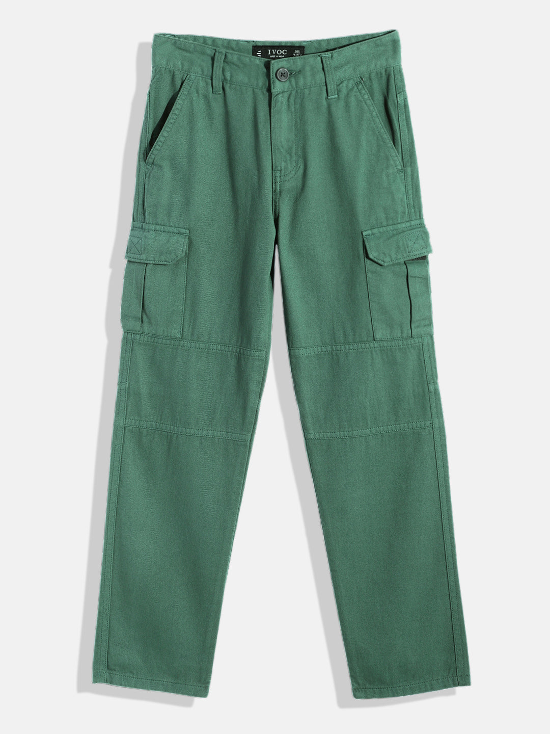 Boys Basil Green Slim Fit Solid Cargo Trousers