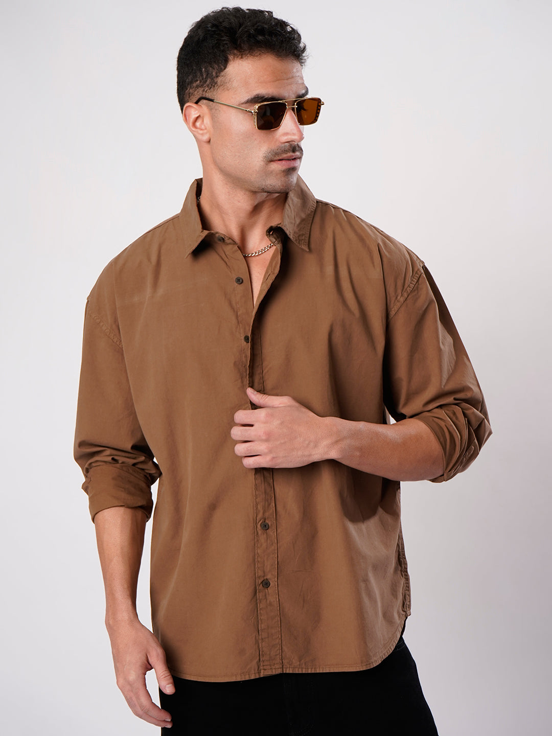 Men Brown Oversize Cotton Casual Shirt
