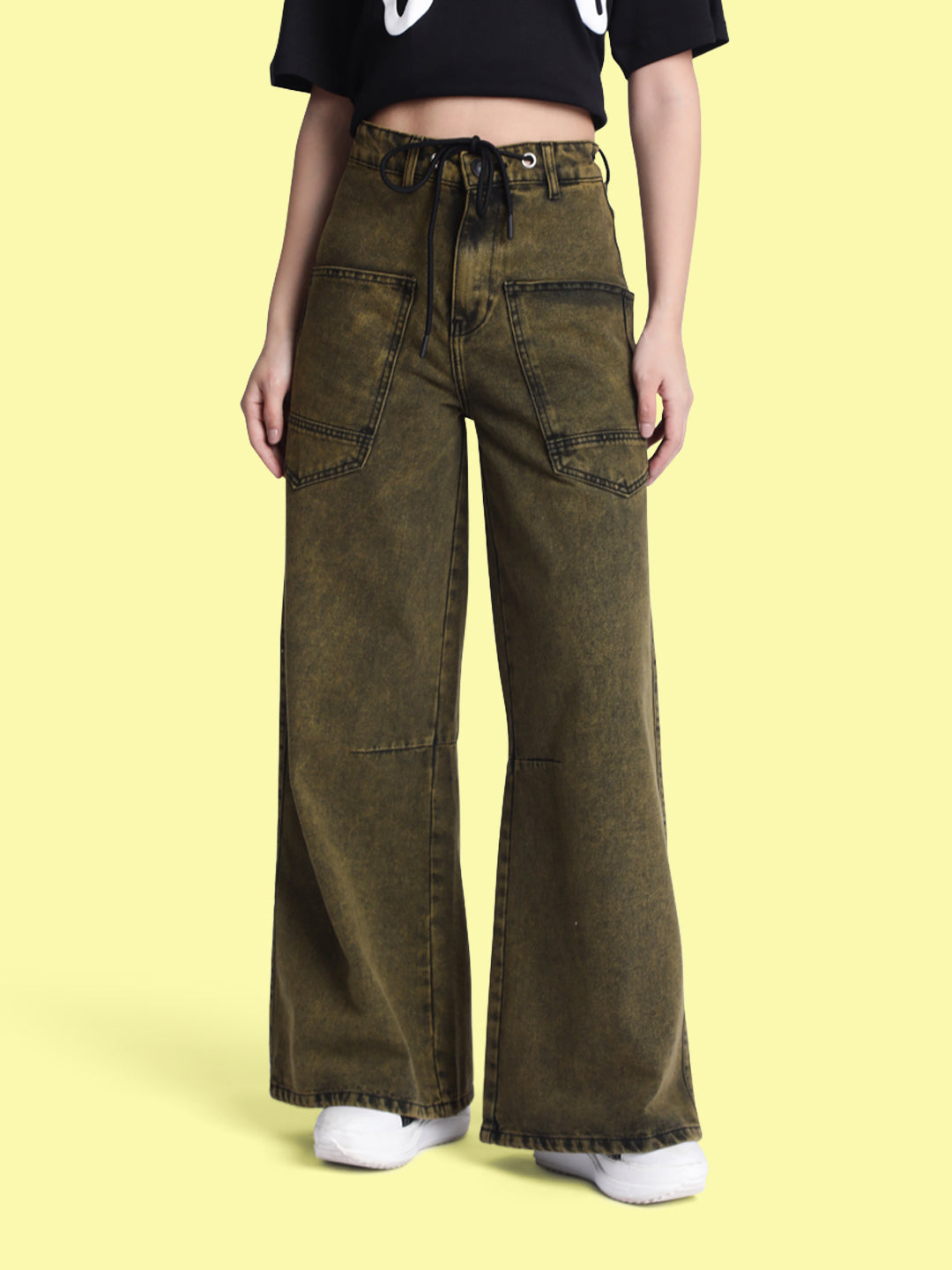 Women Wide Leg Mustard Tinted jeans