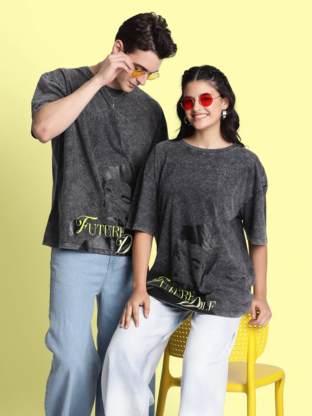 Gender-Fluid Grey Oversized Washed T-Shirt for Couples