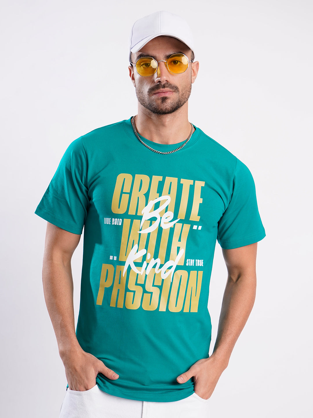 Man Green Cotton Lycra Typography Print T Shirt