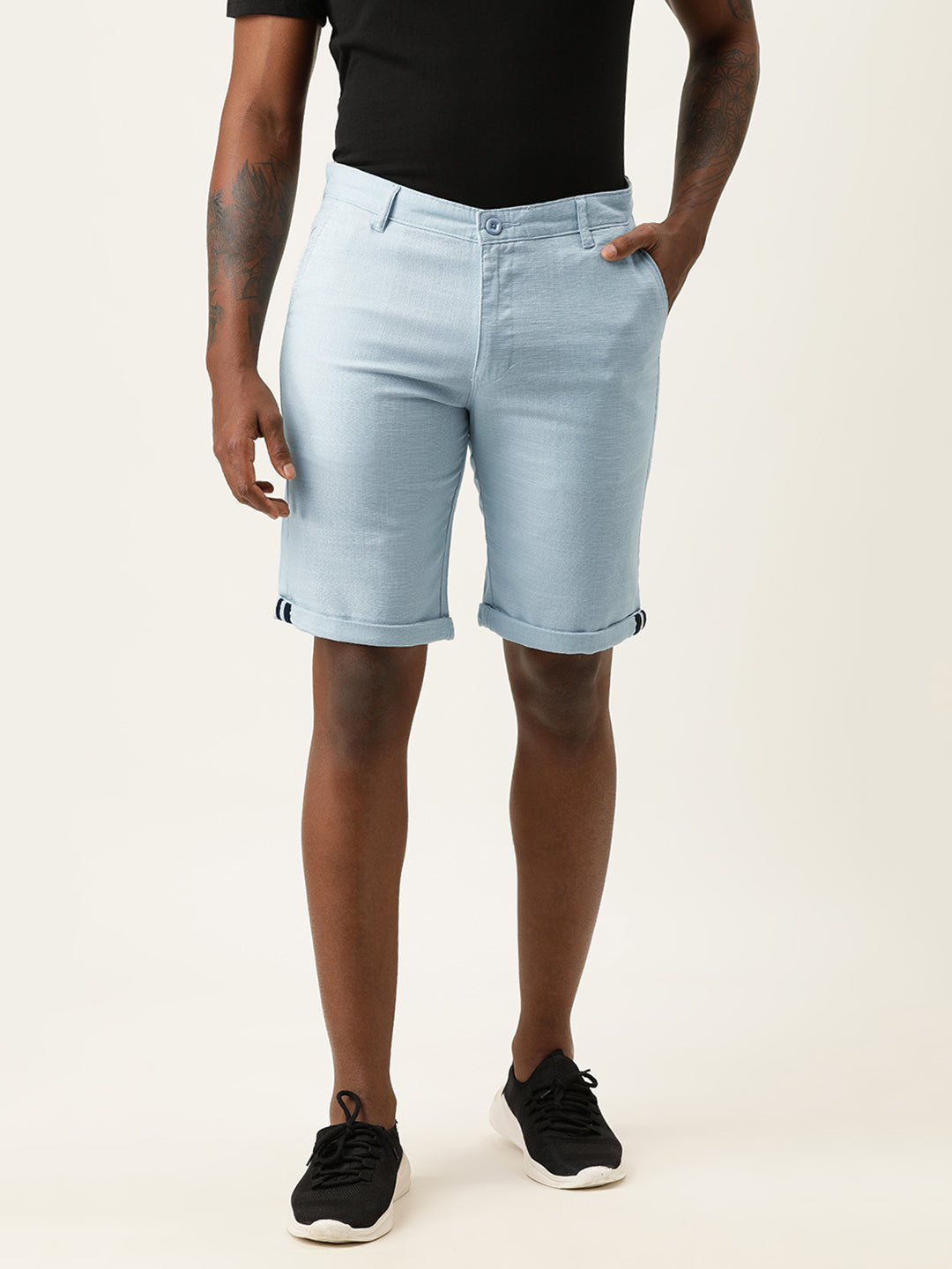 Men Blue Slim Fit Solid Casual Shorts