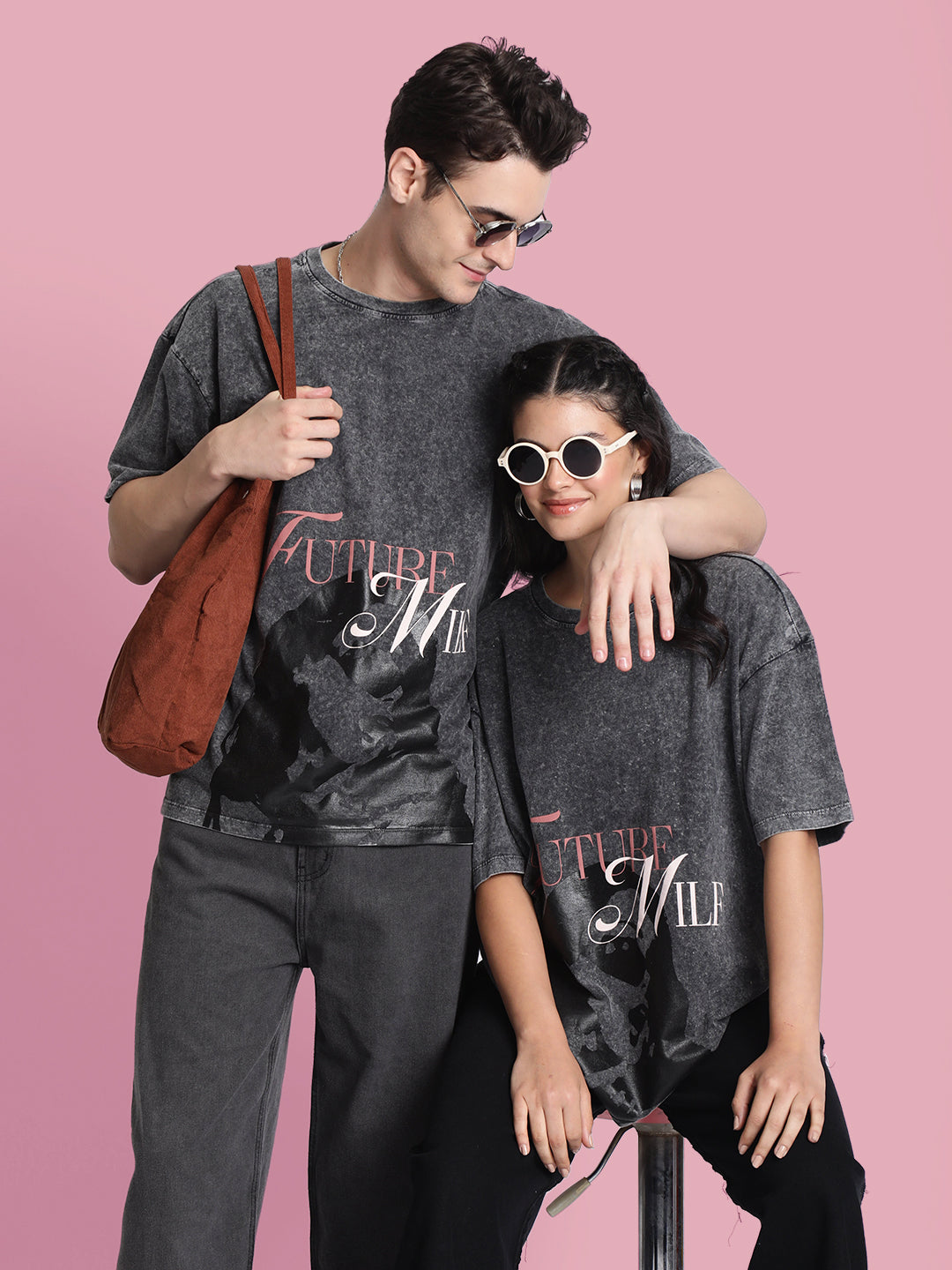 Gender-Fluid  Muted Grey Oversized Washed T-Shirt for Couples