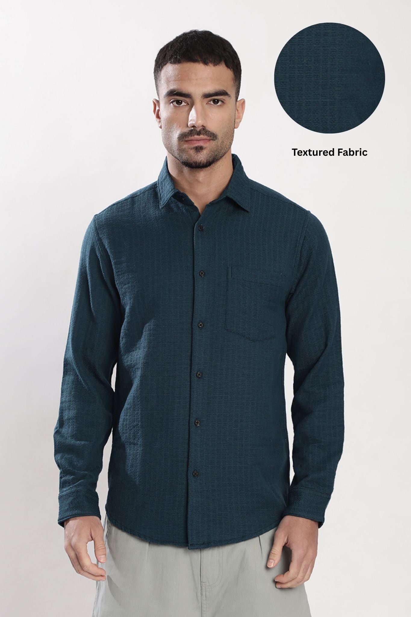 Men Teal Textured Regular Fit  Shirt