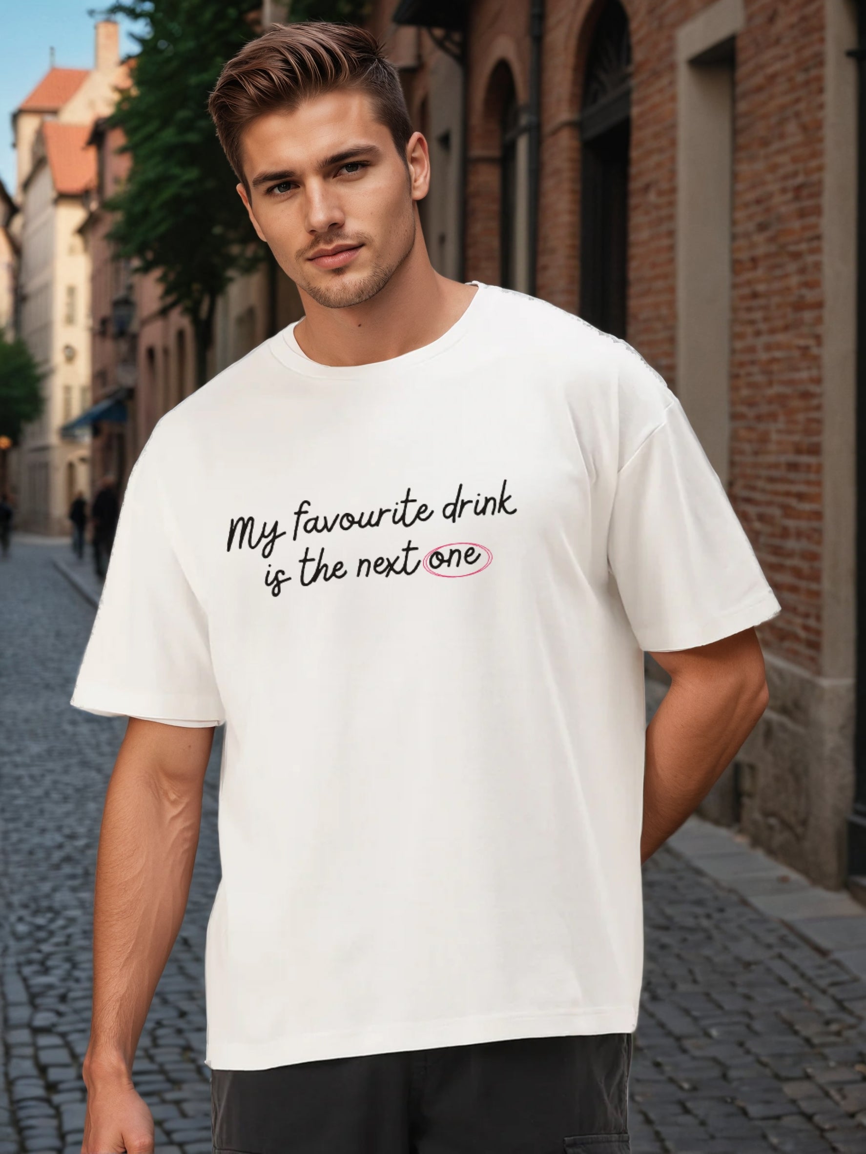 Men White Typography Print Oversize T Shirt