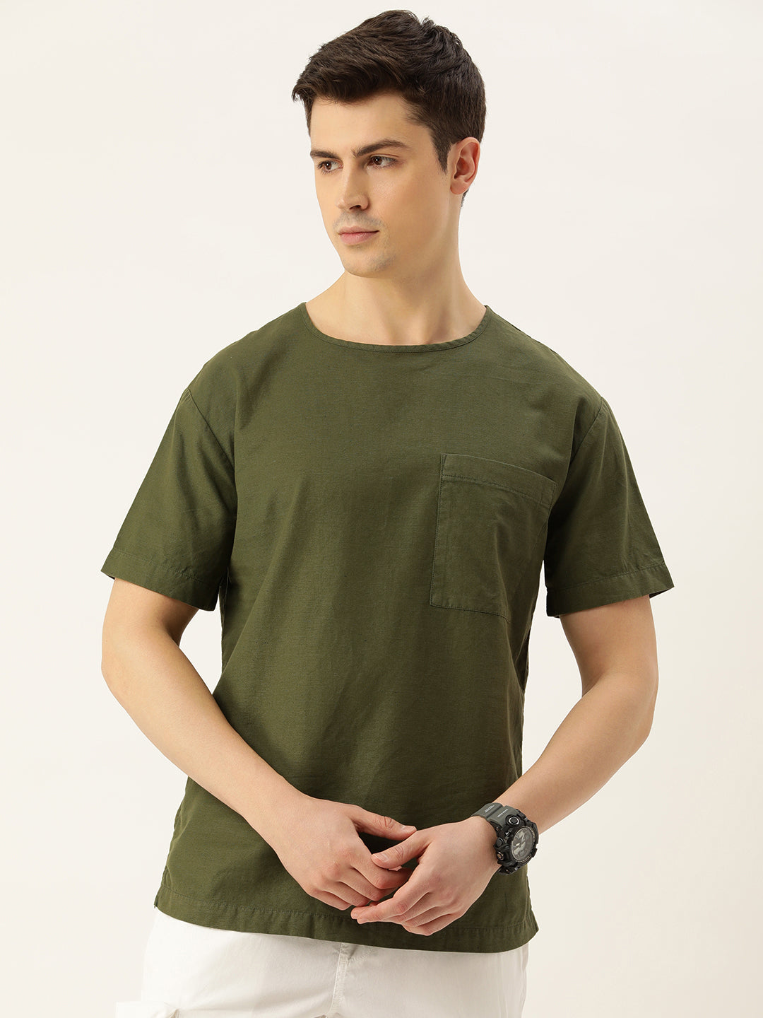 Men Deep Lichen Green Solid Regular Fit Casual Shirt