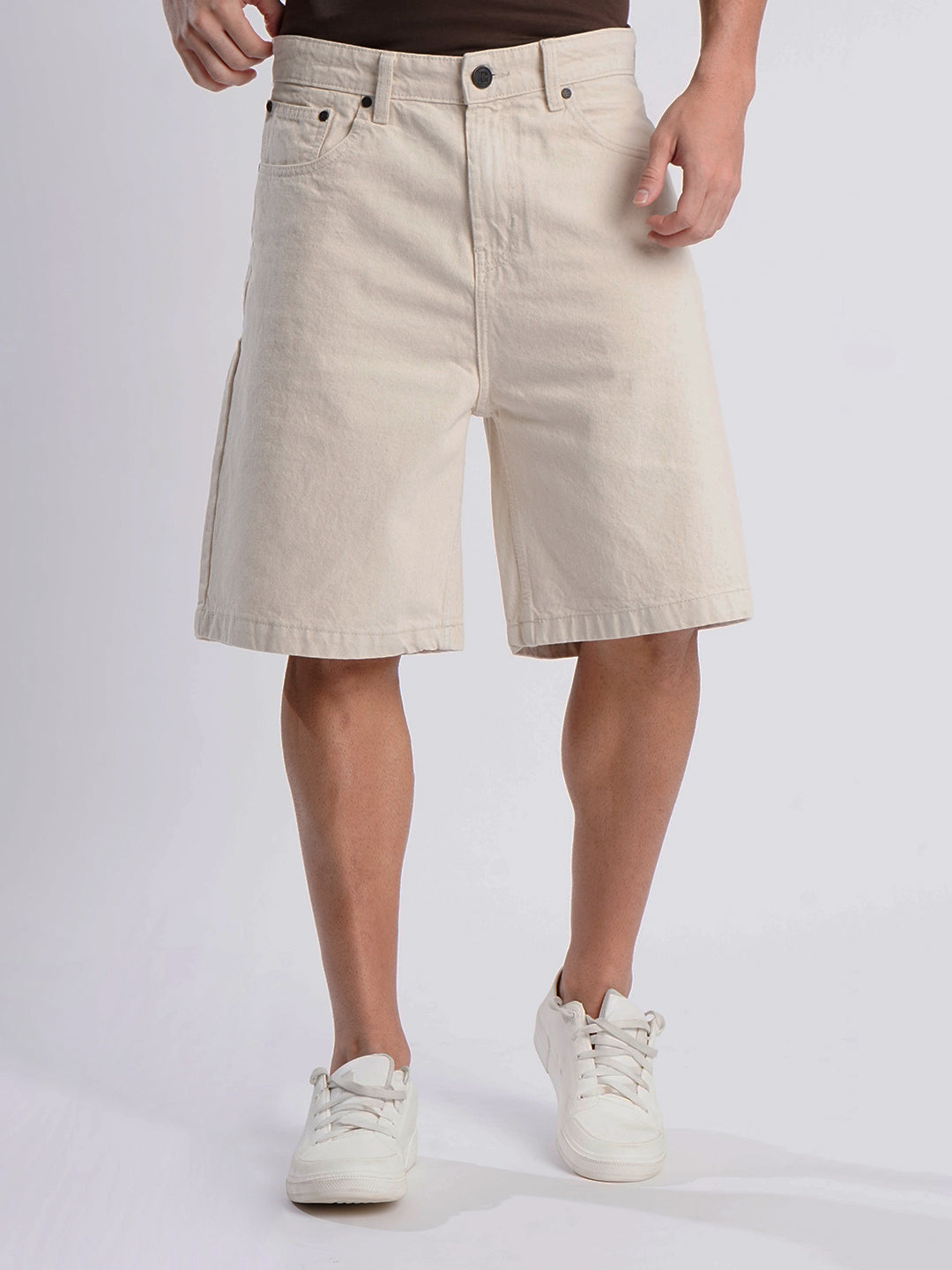 Men Ecru Relax Fit Denim Shorts