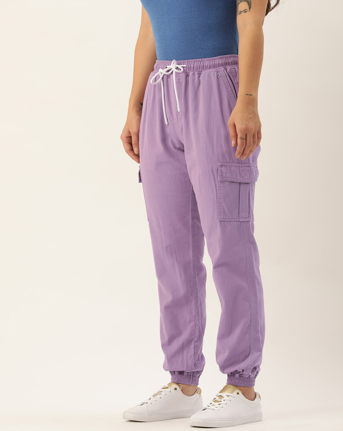 Women Mauve Solid Regular Fit Cargo Joggers