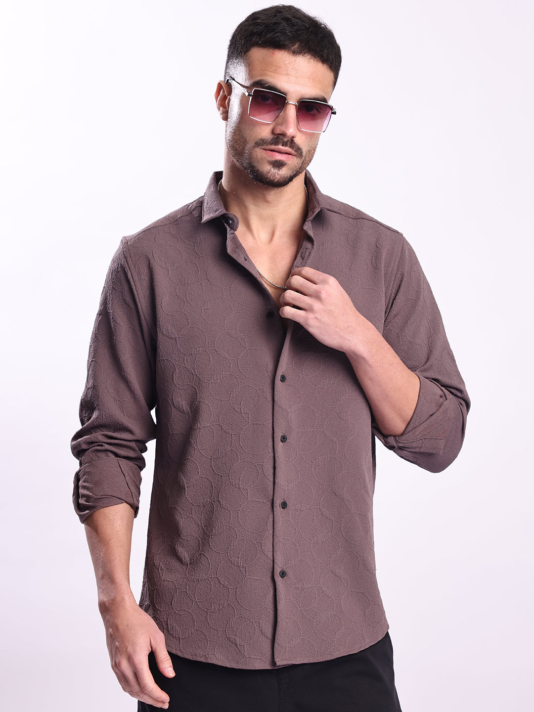 Men Purple Textured Casual Shirt
