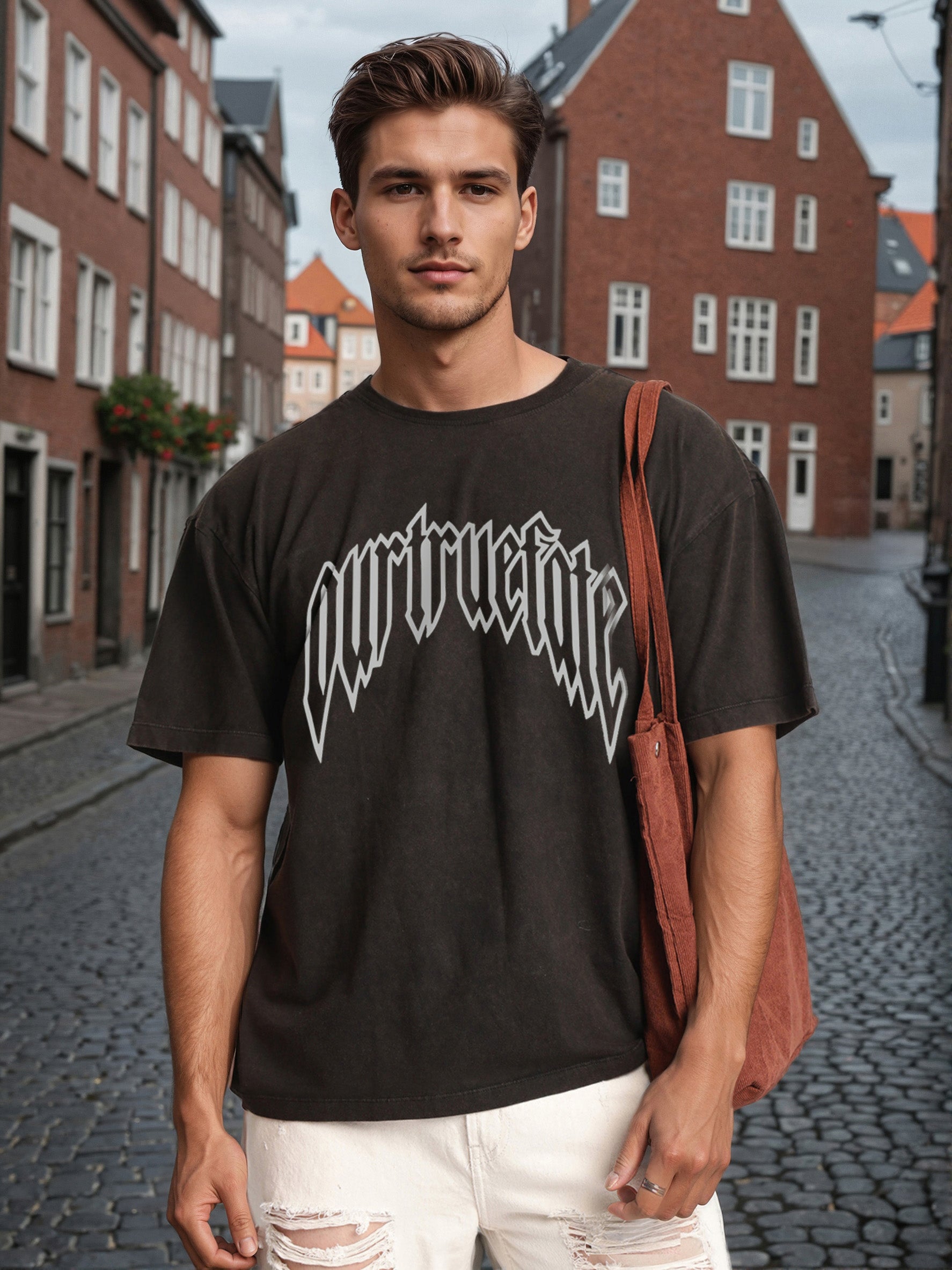 Men Brown Acid Wash Typography T Shirt