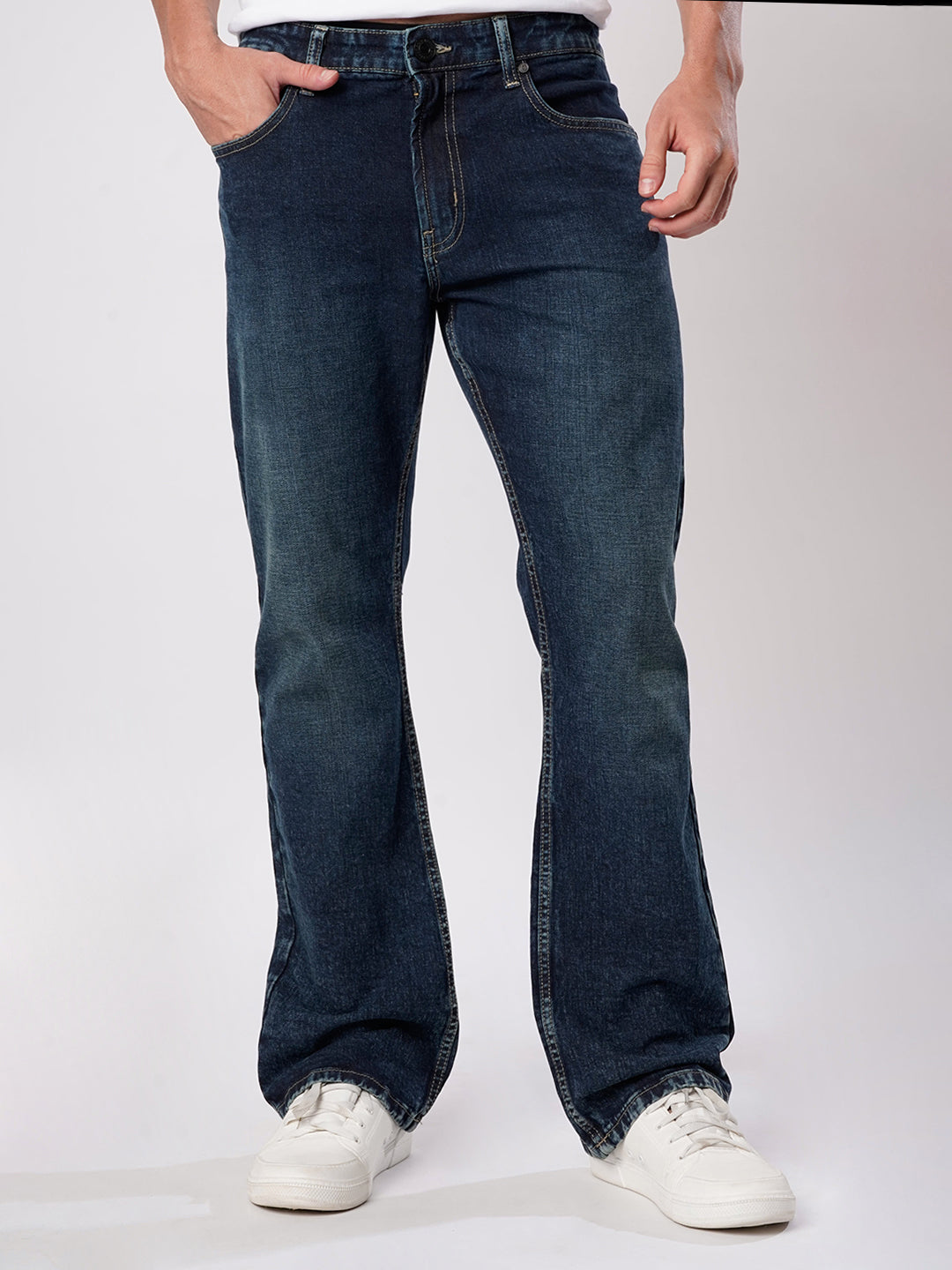 Men Blue Light Fade Bootcut Jeans