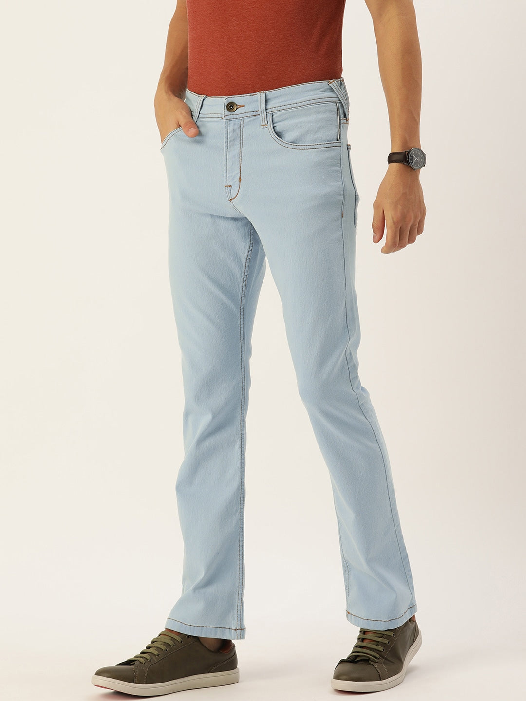 Men Blue Boot-Cut Solid Jeans