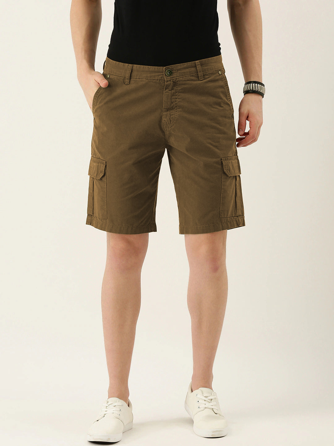 Men Coffee Liquer Slim Fit Solid Casual Shorts