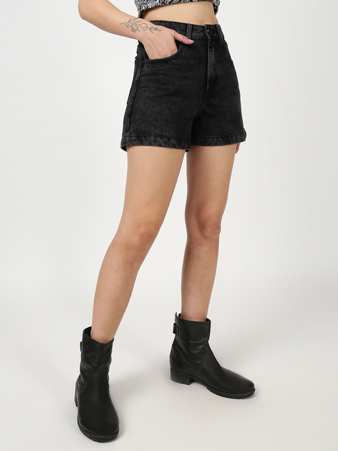 Women Charcoal Regular Fit Denim Shorts