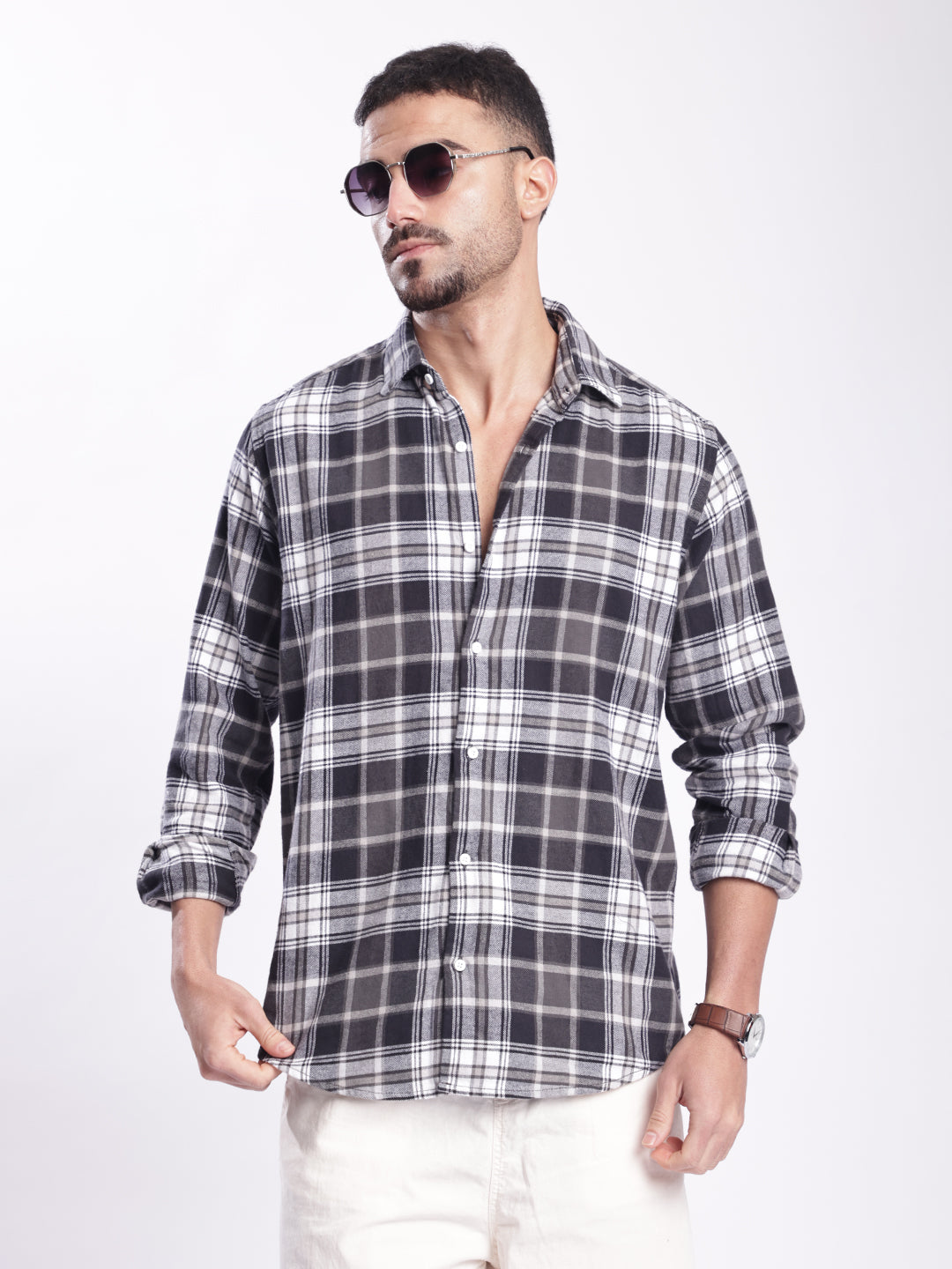 Men Black and White Checked Shirt