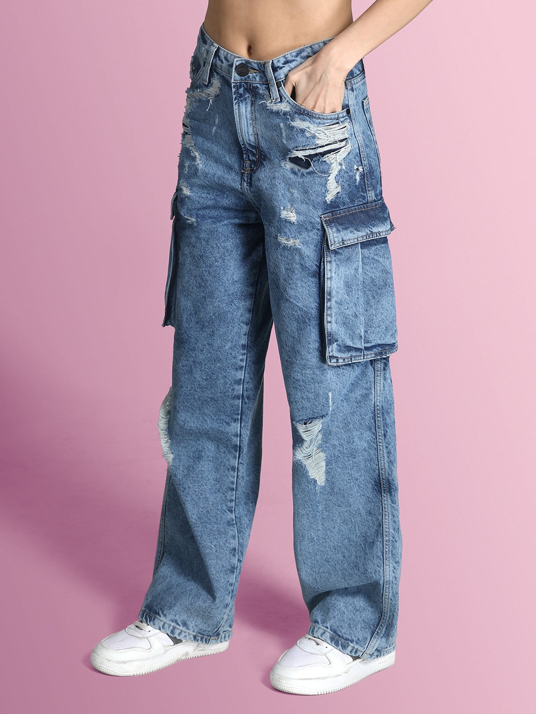 Women Relax Fit distressed Carrgo Jeans