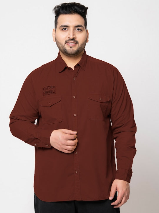 Men Rust Regular Fit Solid Casual Shirt