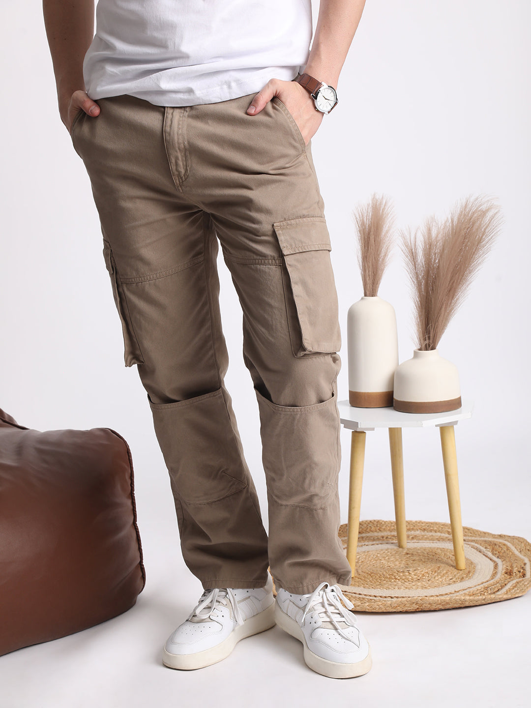 Men Brown Multi Cargo Sustainbale Trousers