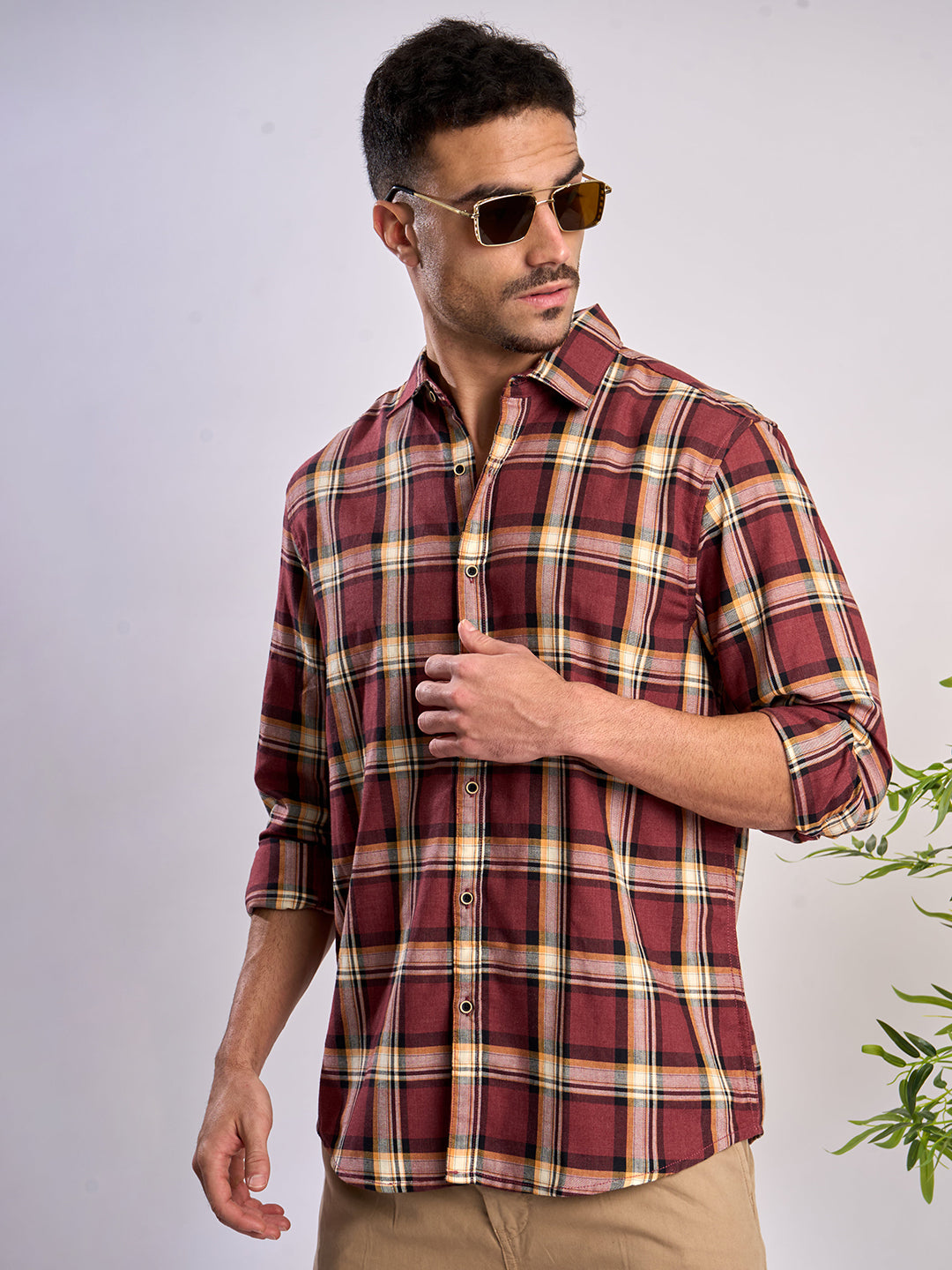 Men Marroon Checked Relax Fit Casual Shirt
