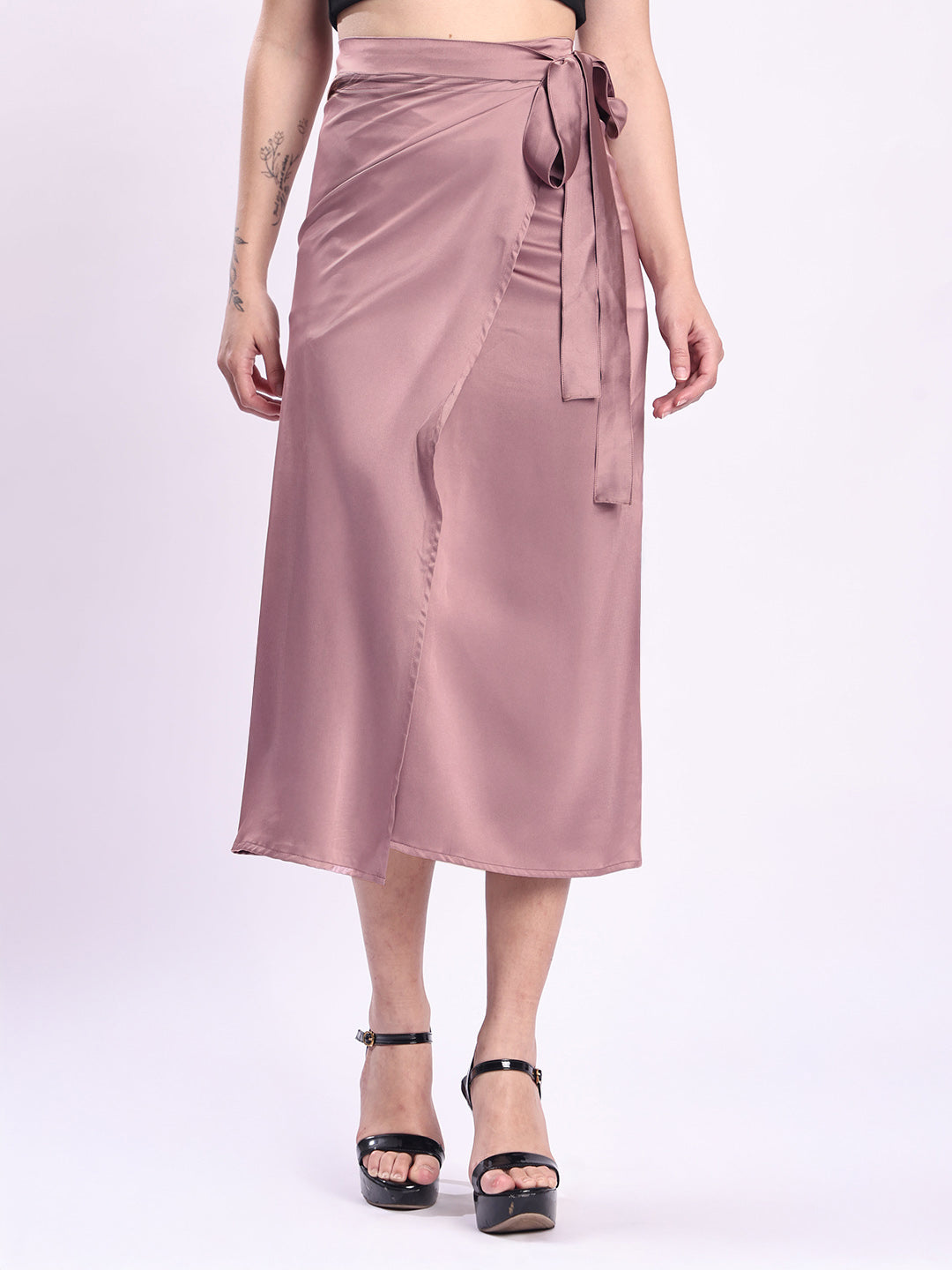 Women Satin Wrap-Around Maxi Skirt