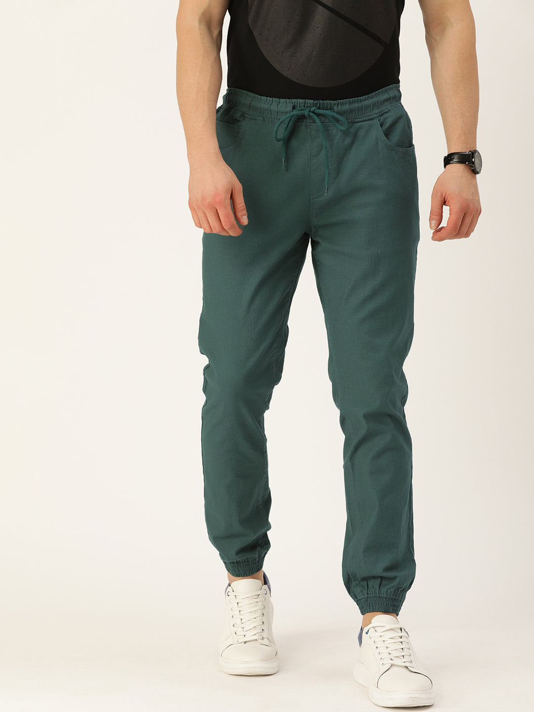 Men Dark Green Slim Fit Solid Casual Jogger