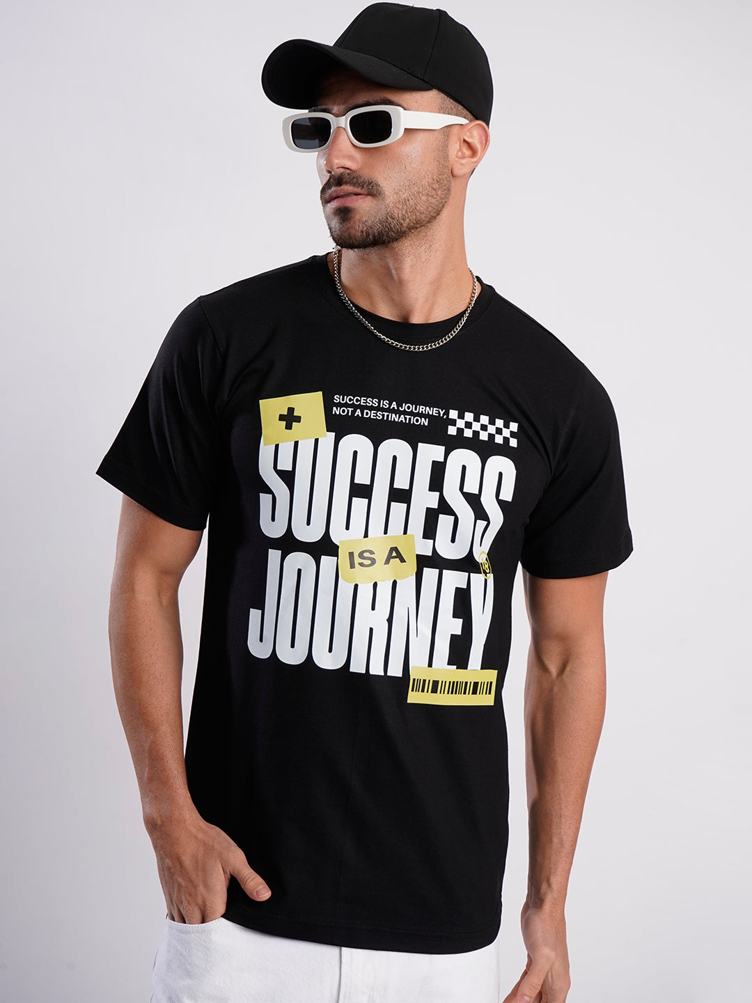 Men Black Cotton Lycra Typography Print T Shirt