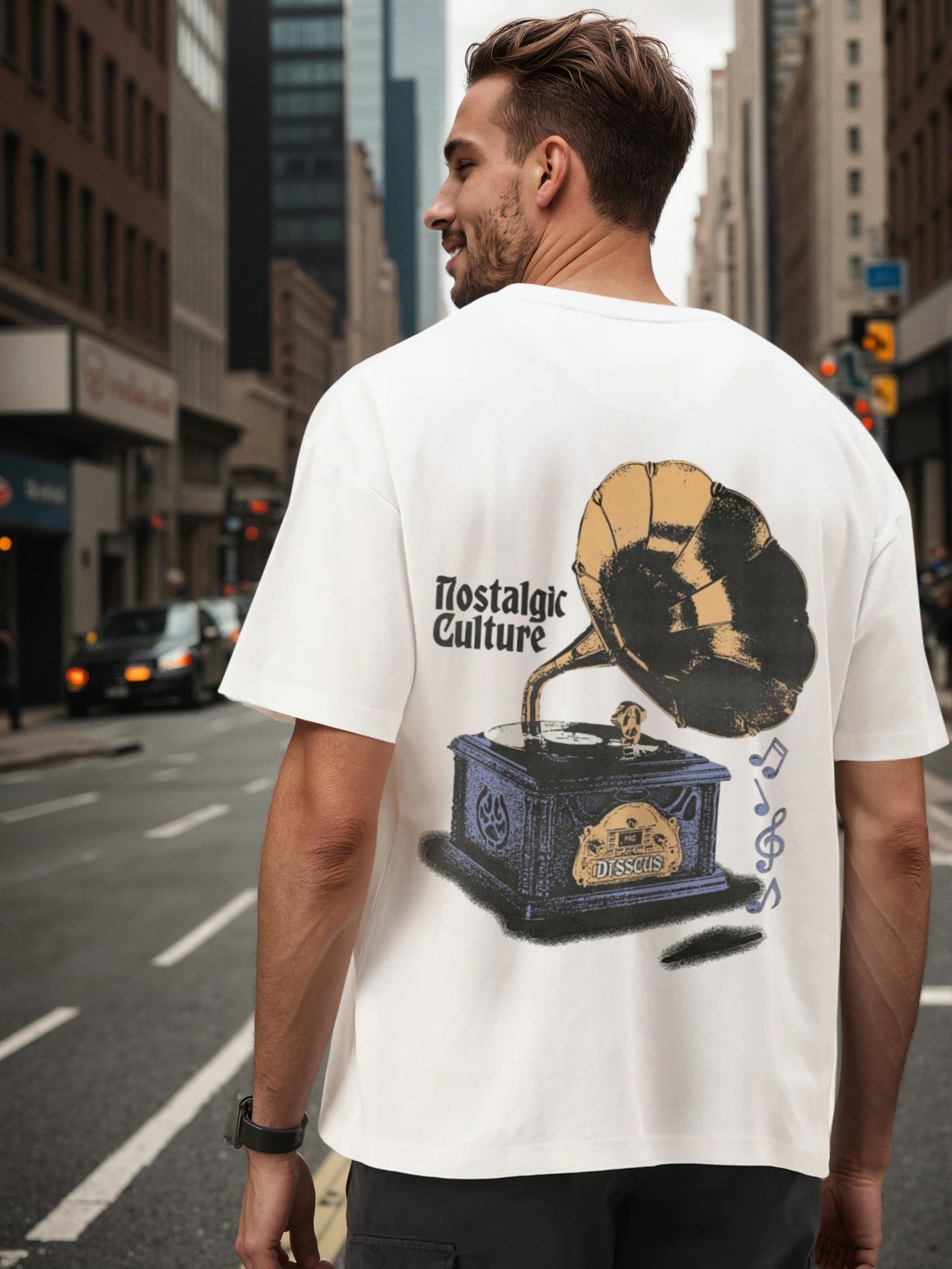 Men White Graphic Print Oversize T Shirt