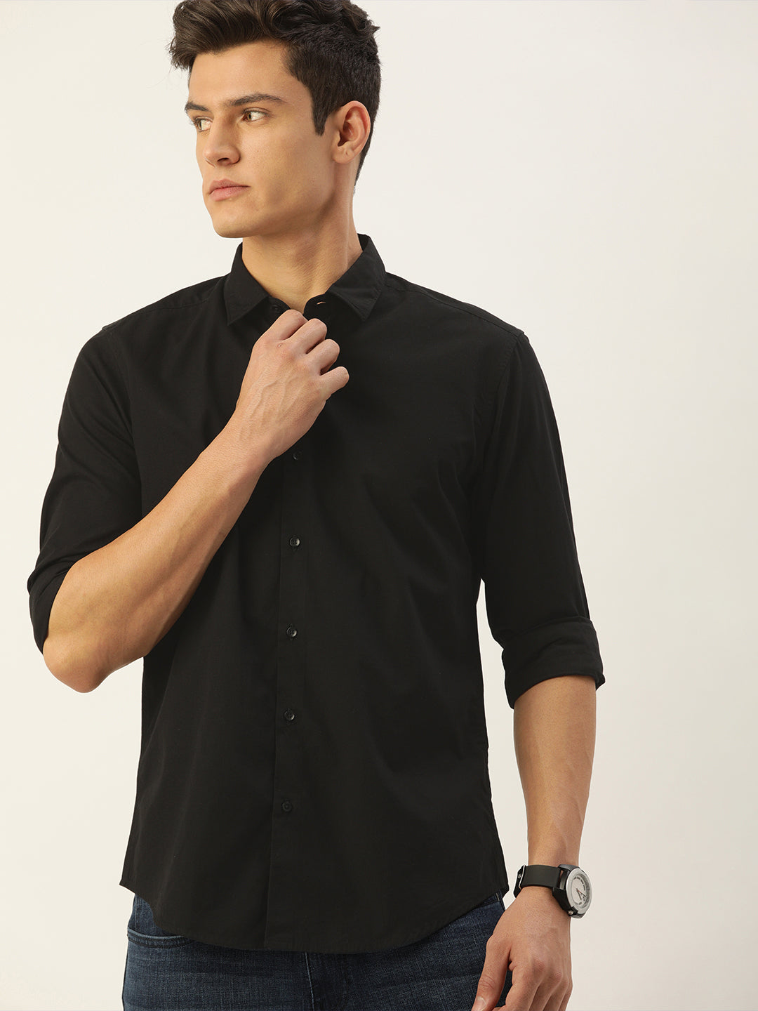 Men Black Slim Fit Solid Casual Shirt