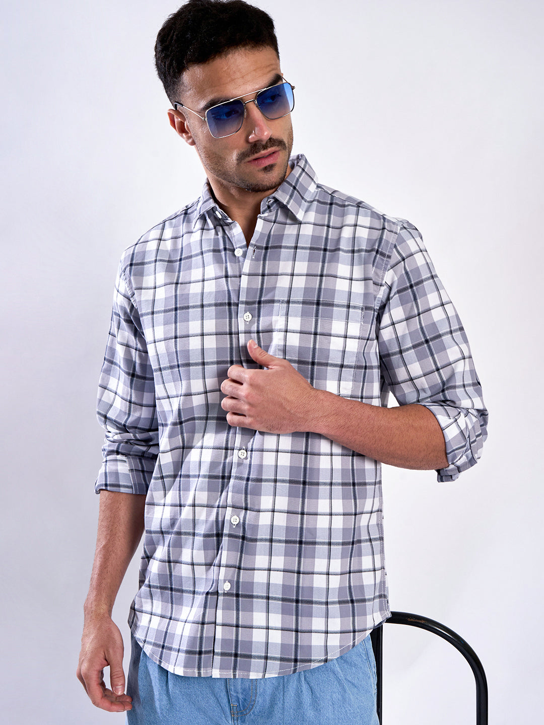 Men Light Purple Checked Shirt