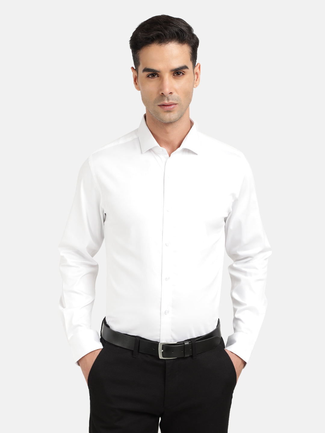 Men White Solid Slim Fit Opaque Formal Shirt