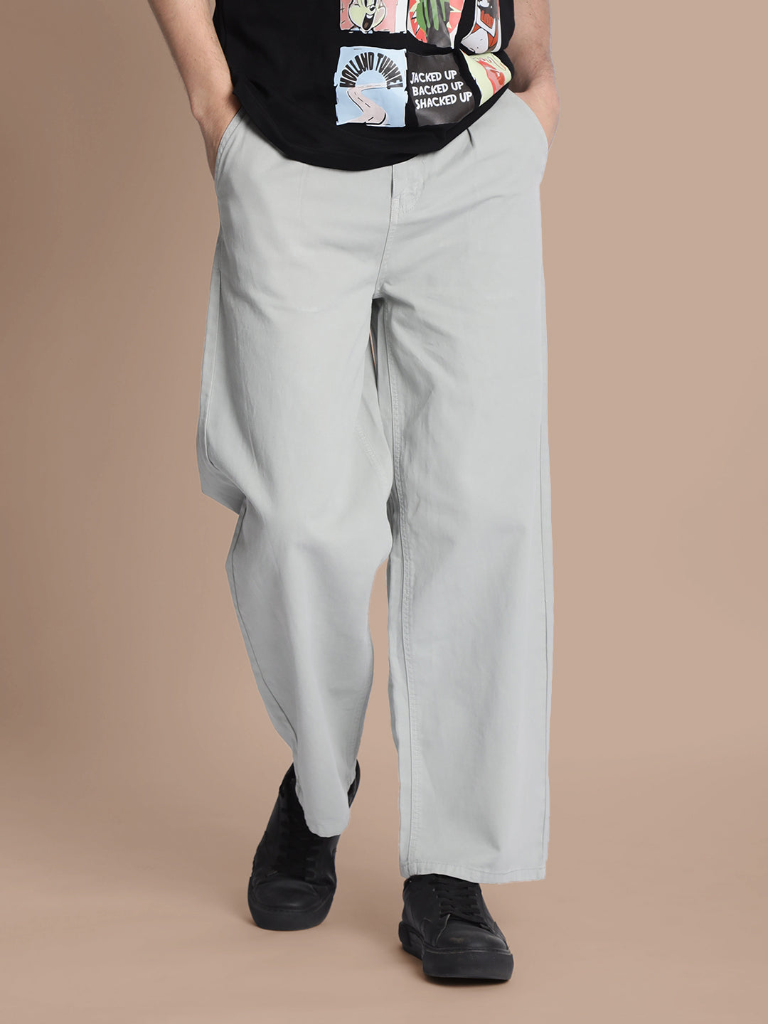 Men Grey Baggy-Fit Chino Trousers