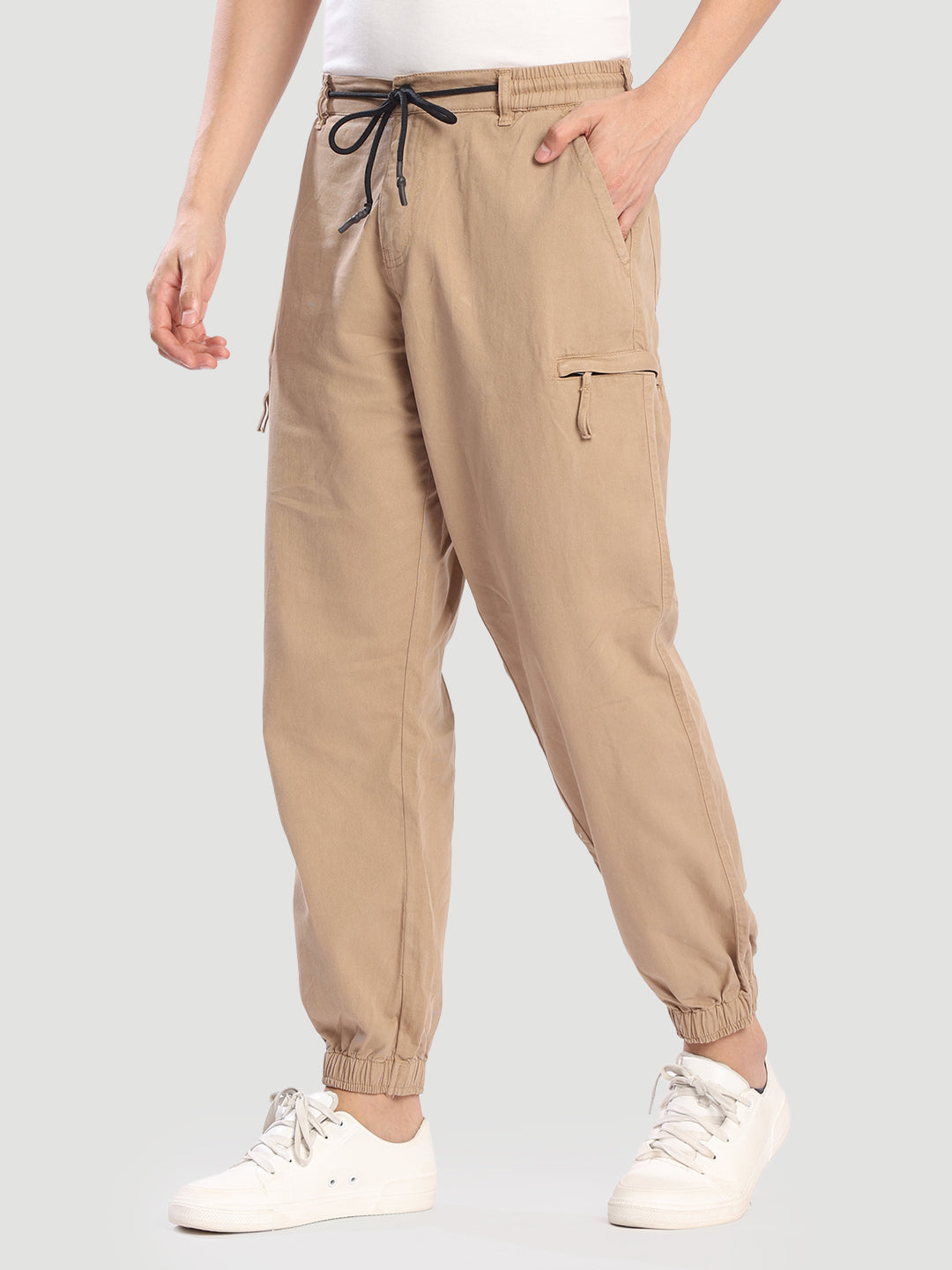 Men Relax Fit Beige Cargo Joggers